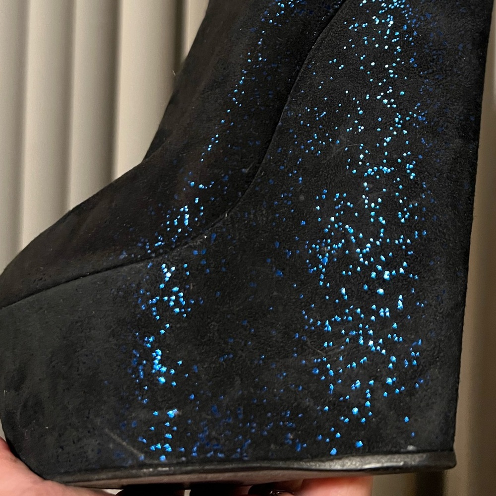 Giuseppe Zanotti Must See Blue Black Shimmer Glitter Sparkle Angle Wedge Boot 37 - Picture 13 of 15